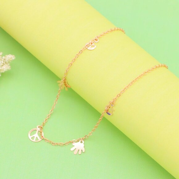 "Rose Gold Anklet with Peace & Charm Motifs,XPAL1035 - Picture 2 of 12